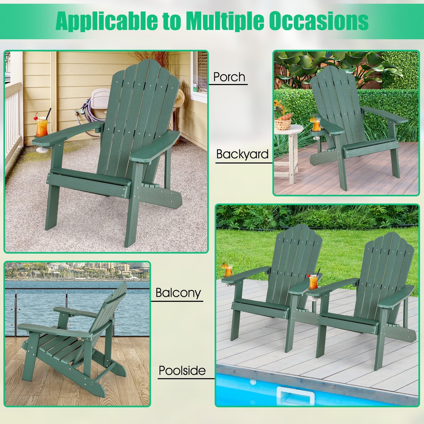 Weather Resistant HIPS Outdoor Adirondack Chair with Cup Holder, Green - Gallery Canada