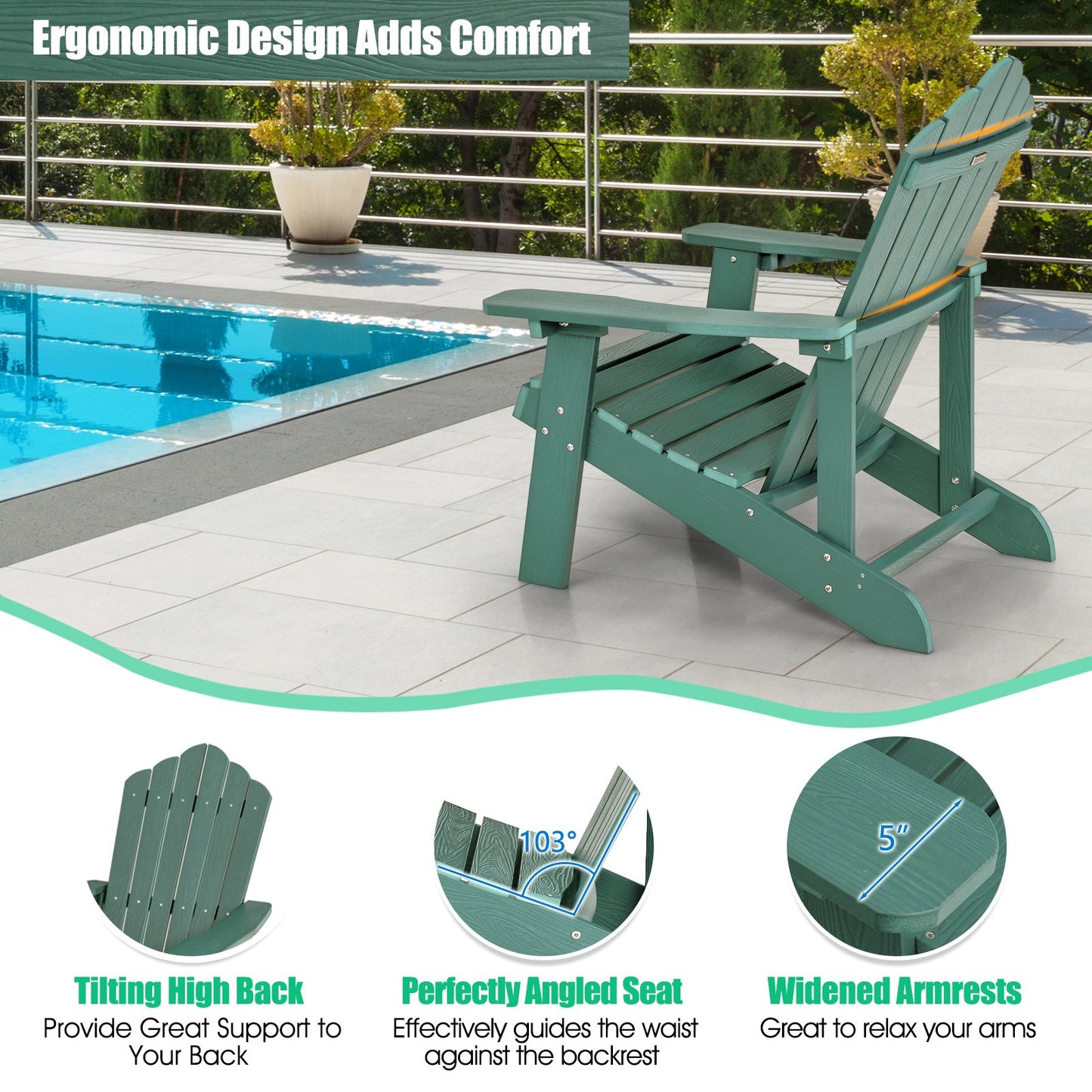 Weather Resistant HIPS Outdoor Adirondack Chair with Cup Holder, Green - Gallery Canada