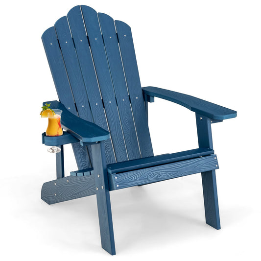 Weather Resistant HIPS Outdoor Adirondack Chair with Cup Holder, Navy - Gallery Canada