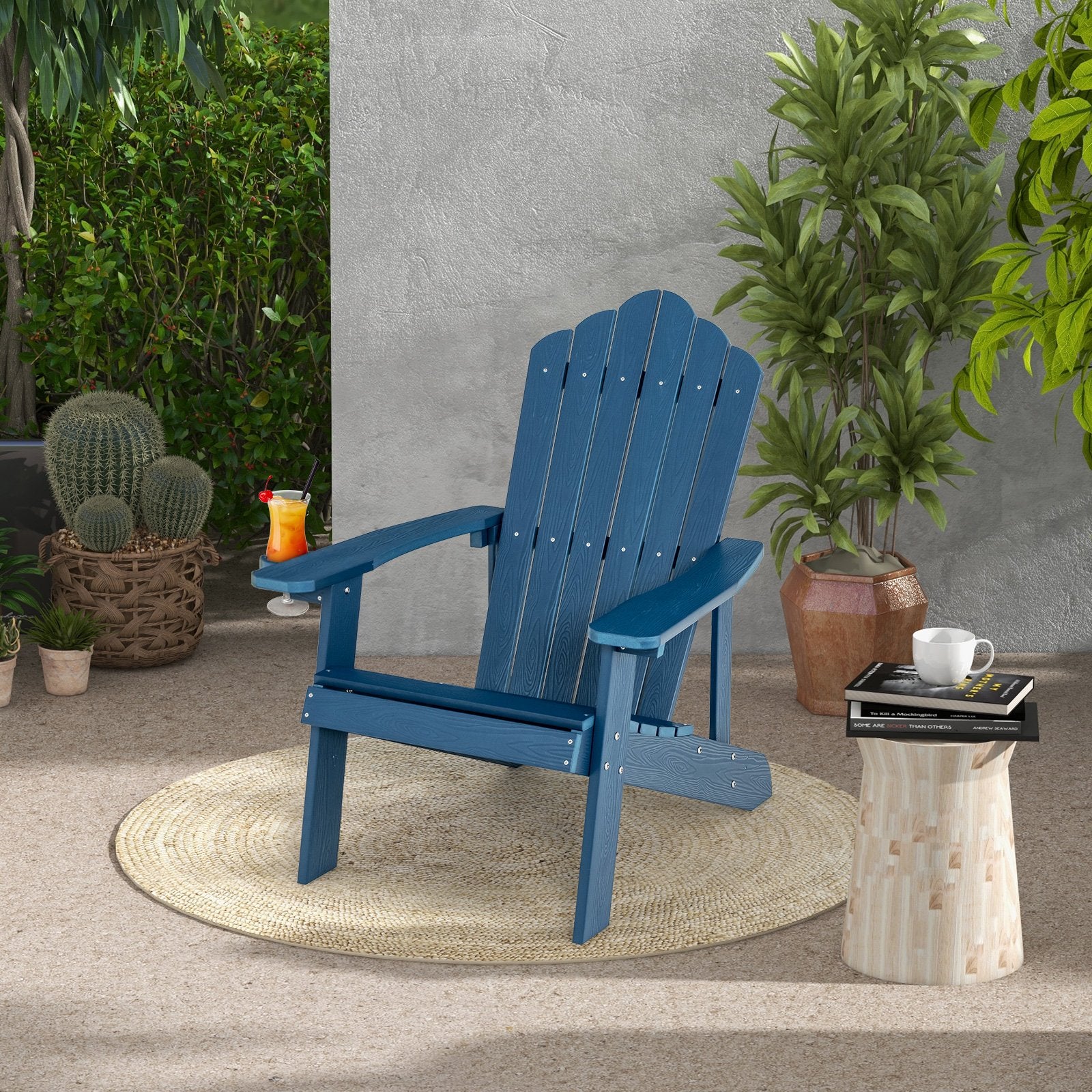 Weather Resistant HIPS Outdoor Adirondack Chair with Cup Holder, Navy Adirondack Chairs   at Gallery Canada