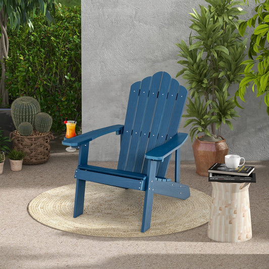 Weather Resistant HIPS Outdoor Adirondack Chair with Cup Holder, Navy - Gallery Canada