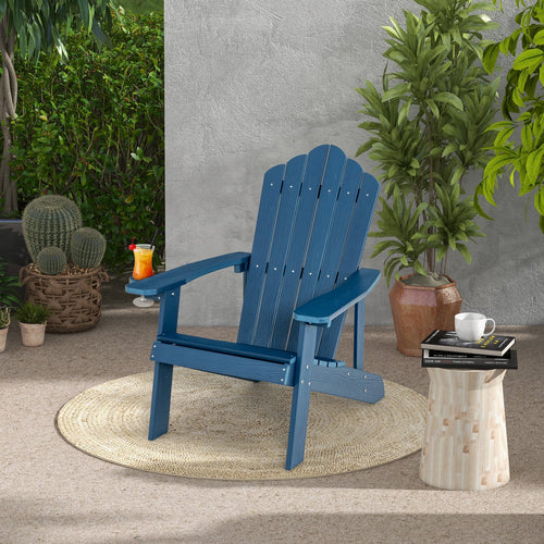 Weather Resistant HIPS Outdoor Adirondack Chair with Cup Holder, Navy