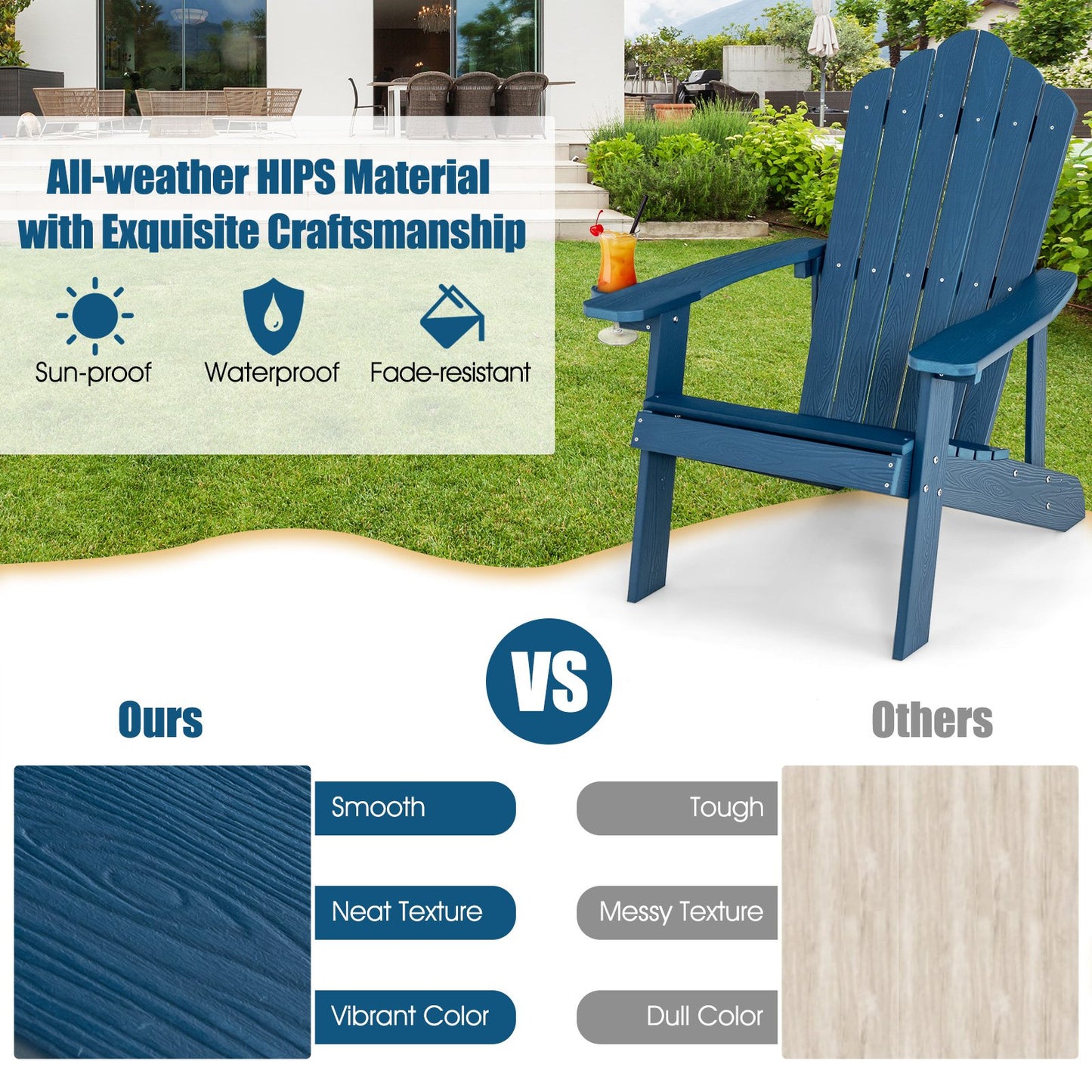 Weather Resistant HIPS Outdoor Adirondack Chair with Cup Holder, Navy Adirondack Chairs   at Gallery Canada