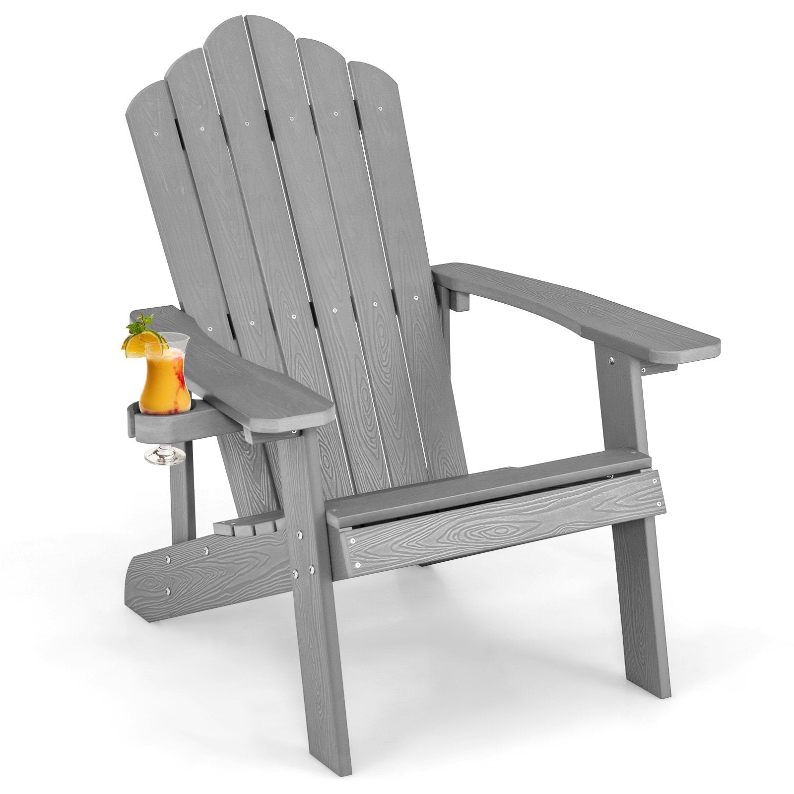 Weather Resistant HIPS Outdoor Adirondack Chair with Cup Holder, Gray - Gallery Canada