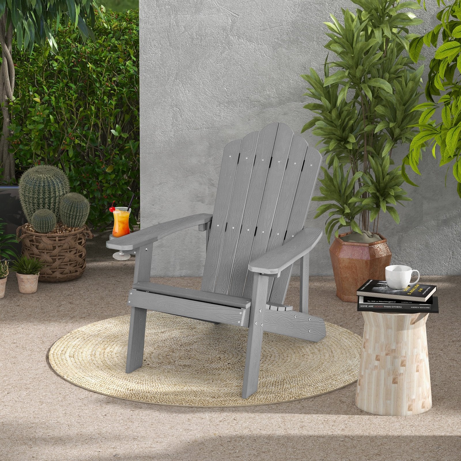 Weather Resistant HIPS Outdoor Adirondack Chair with Cup Holder, Gray Adirondack Chairs   at Gallery Canada