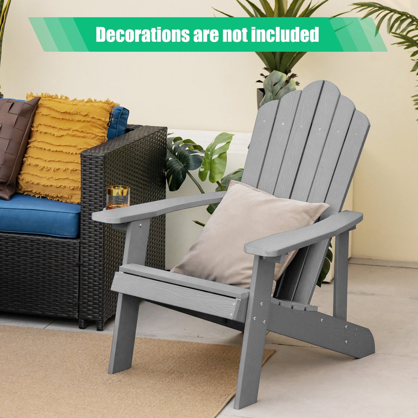 Weather Resistant HIPS Outdoor Adirondack Chair with Cup Holder, Gray - Gallery Canada