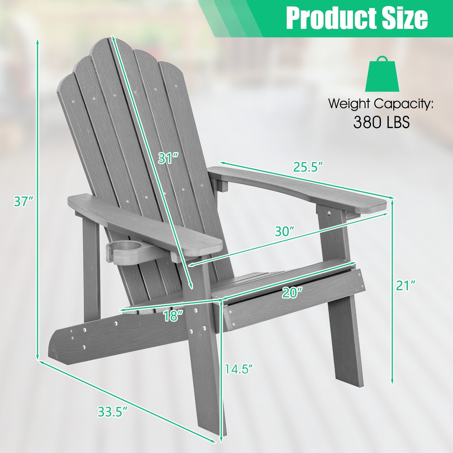 Weather Resistant HIPS Outdoor Adirondack Chair with Cup Holder, Gray - Gallery Canada