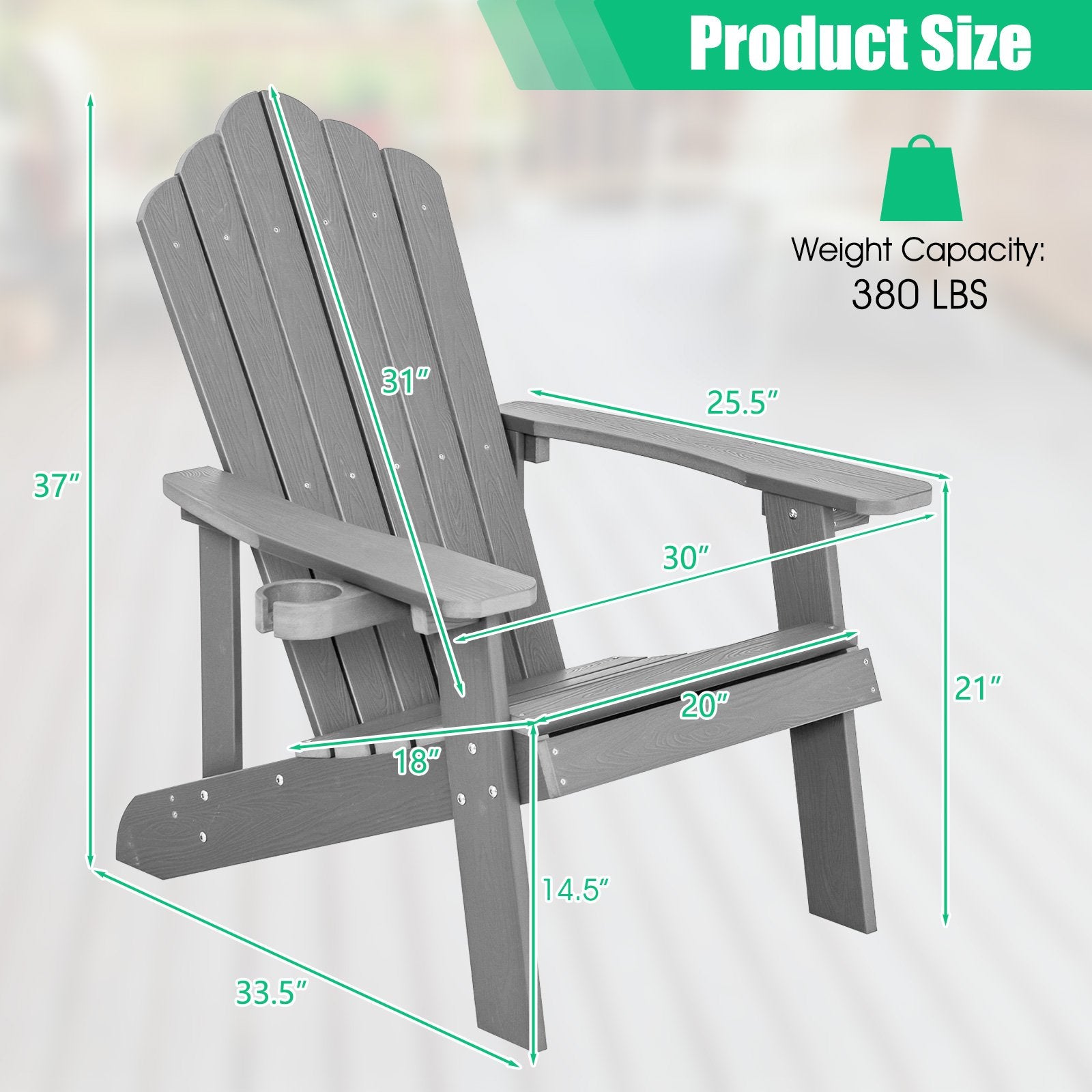 Weather Resistant HIPS Outdoor Adirondack Chair with Cup Holder, Gray Adirondack Chairs   at Gallery Canada