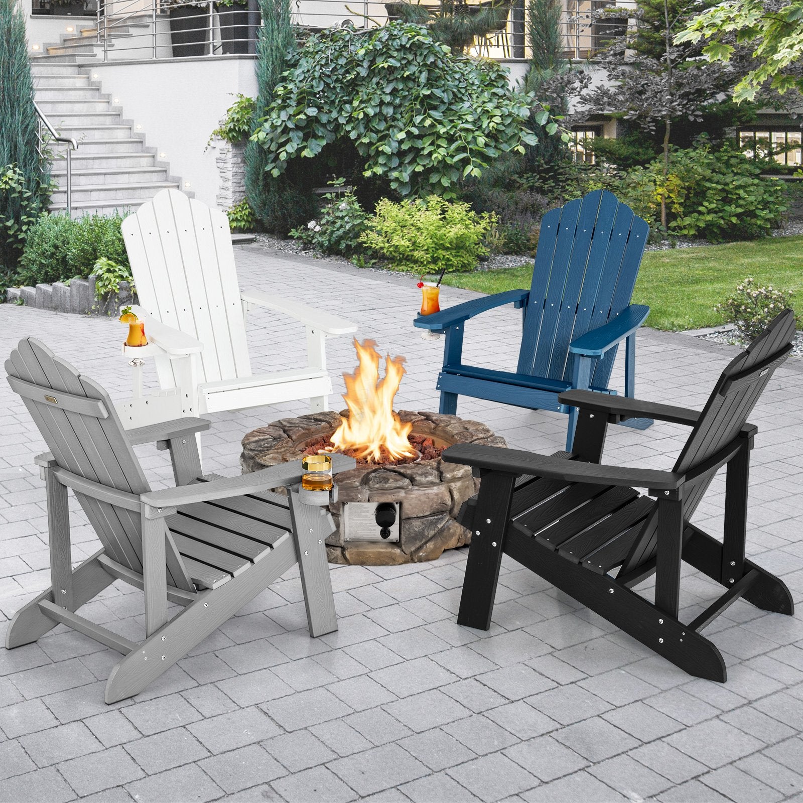 Weather Resistant HIPS Outdoor Adirondack Chair with Cup Holder, Gray - Gallery Canada