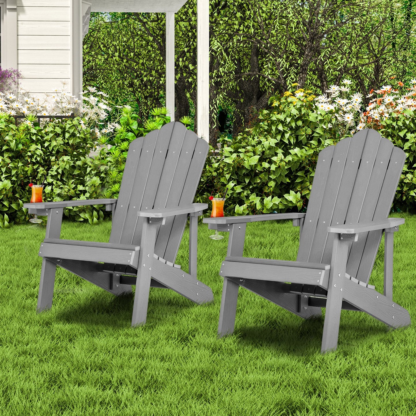 Weather Resistant HIPS Outdoor Adirondack Chair with Cup Holder, Gray - Gallery Canada