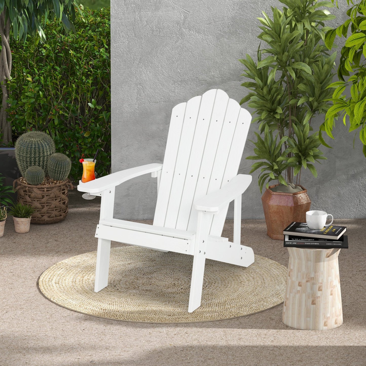 Weather Resistant HIPS Outdoor Adirondack Chair with Cup Holder, White Adirondack Chairs   at Gallery Canada