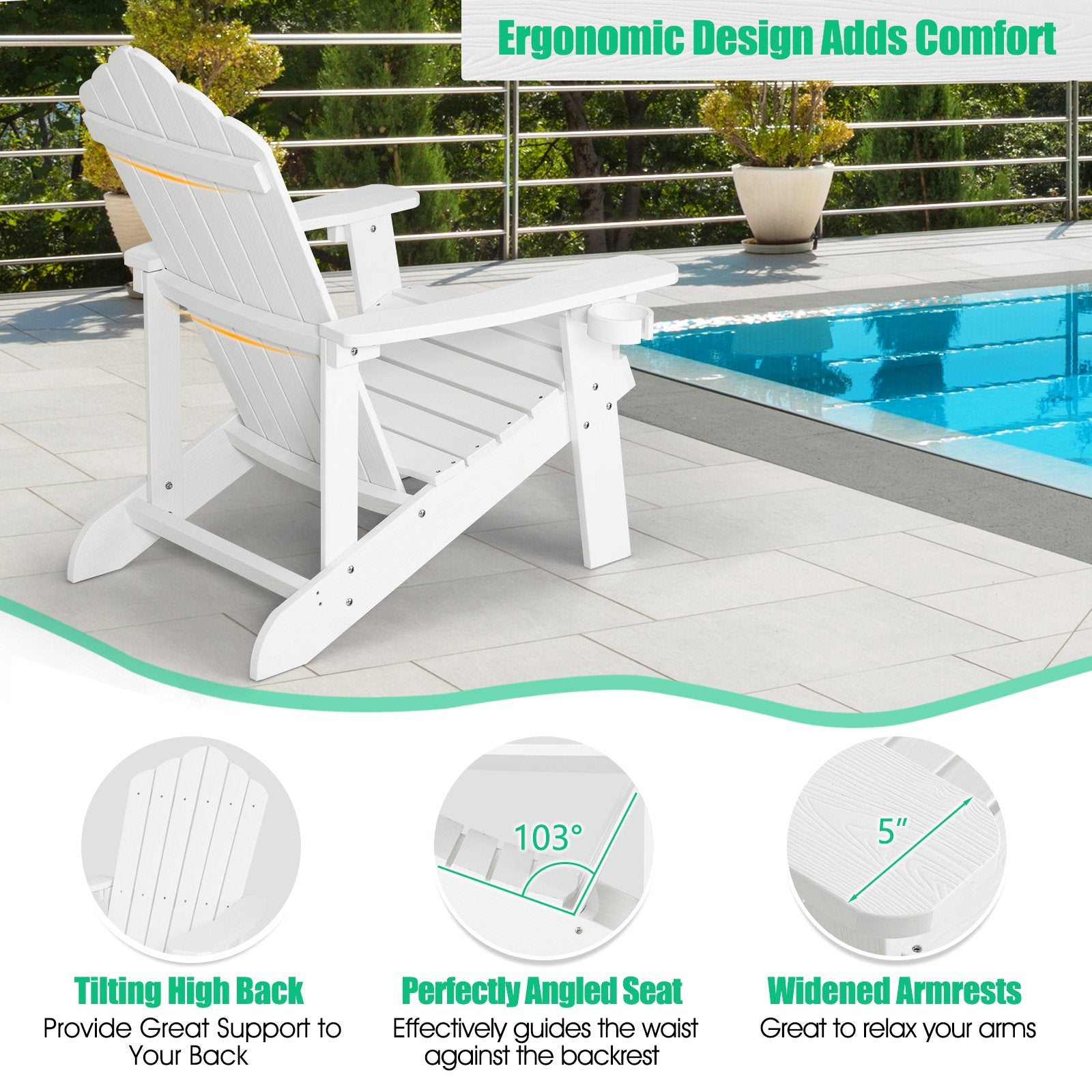 Weather Resistant HIPS Outdoor Adirondack Chair with Cup Holder, White Adirondack Chairs   at Gallery Canada