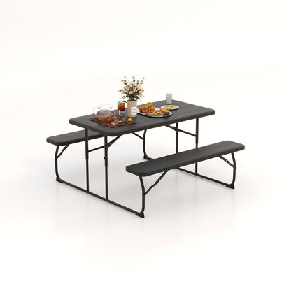 Indoor and Outdoor Folding Picnic Table Bench Set with Wood-like Texture, Black Picnic Tables   at Gallery Canada