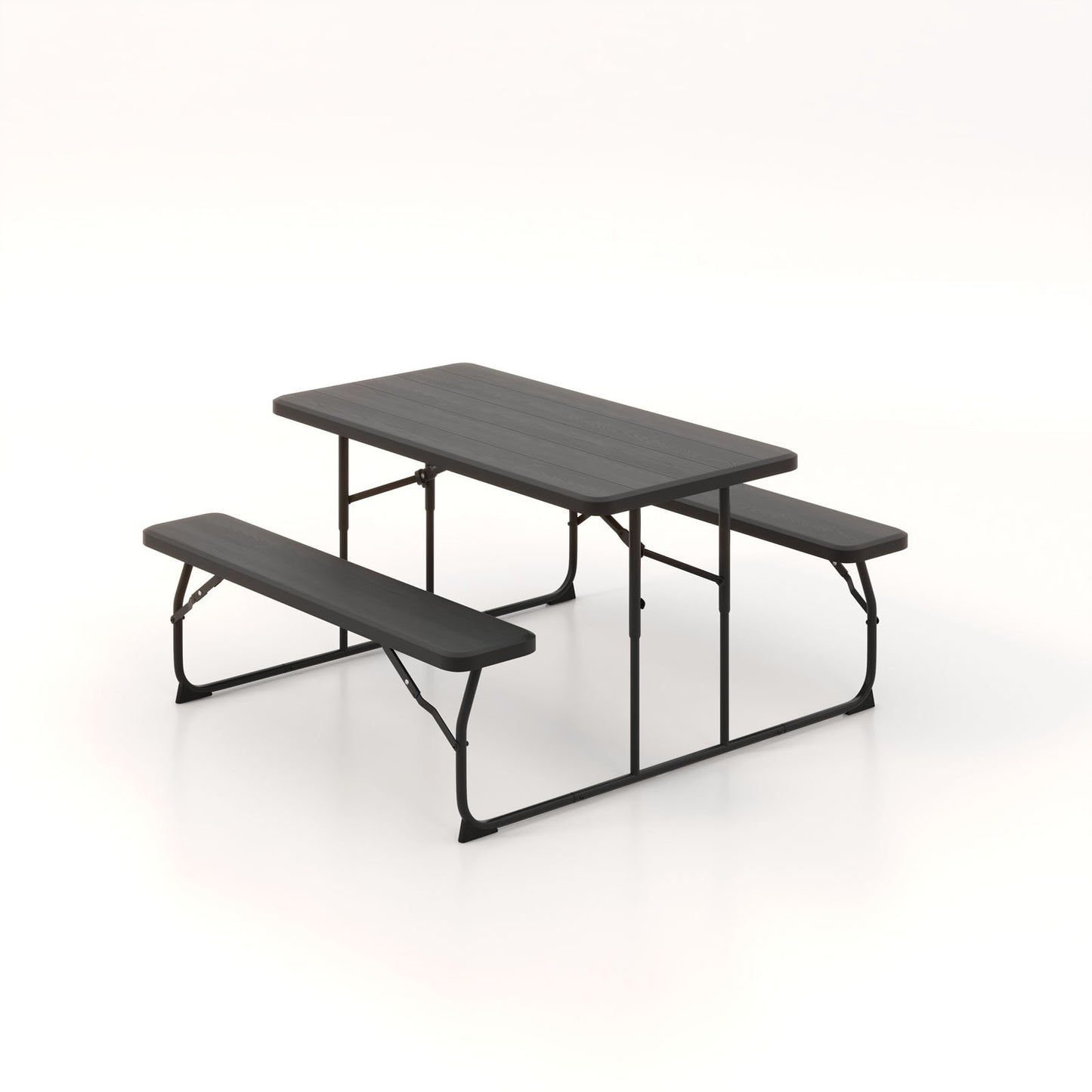 Indoor and Outdoor Folding Picnic Table Bench Set with Wood-like Texture, Black - Gallery Canada