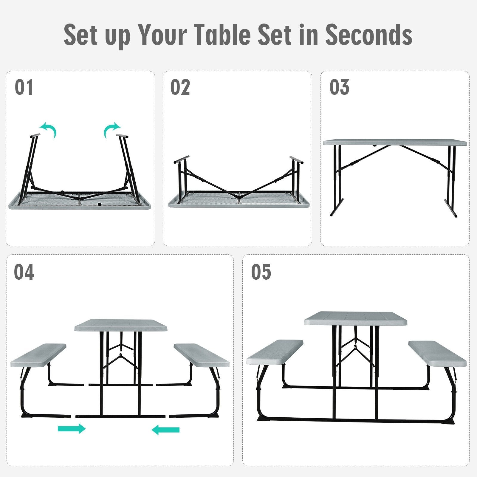 Indoor and Outdoor Folding Picnic Table Bench Set with Wood-like Texture, Gray Picnic Tables   at Gallery Canada