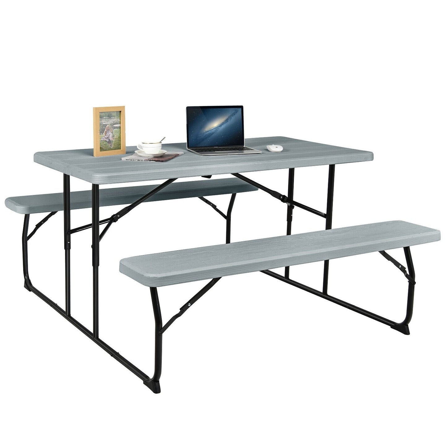 Indoor and Outdoor Folding Picnic Table Bench Set with Wood-like Texture, Gray Picnic Tables   at Gallery Canada