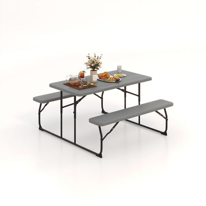 Indoor and Outdoor Folding Picnic Table Bench Set with Wood-like Texture, Gray Picnic Tables   at Gallery Canada