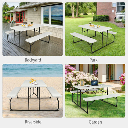 Indoor and Outdoor Folding Picnic Table Bench Set with Wood-like Texture, White Picnic Tables   at Gallery Canada