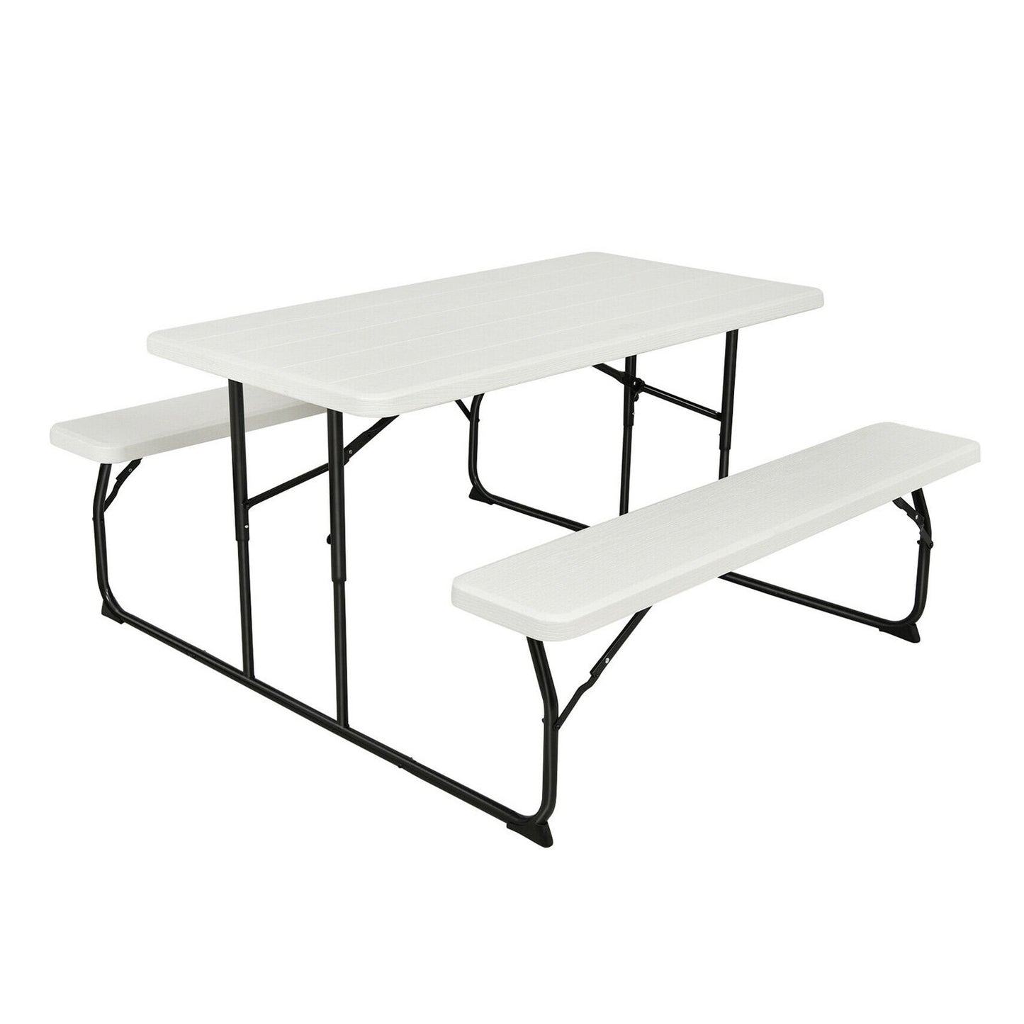 Indoor and Outdoor Folding Picnic Table Bench Set with Wood-like Texture, White Picnic Tables   at Gallery Canada