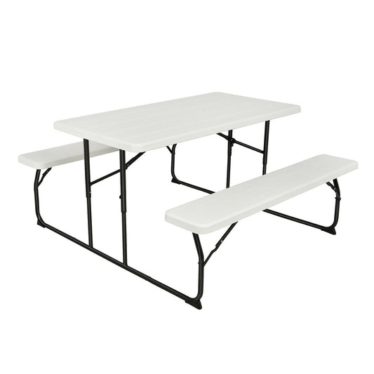 Indoor and Outdoor Folding Picnic Table Bench Set with Wood-like Texture, White - Gallery Canada