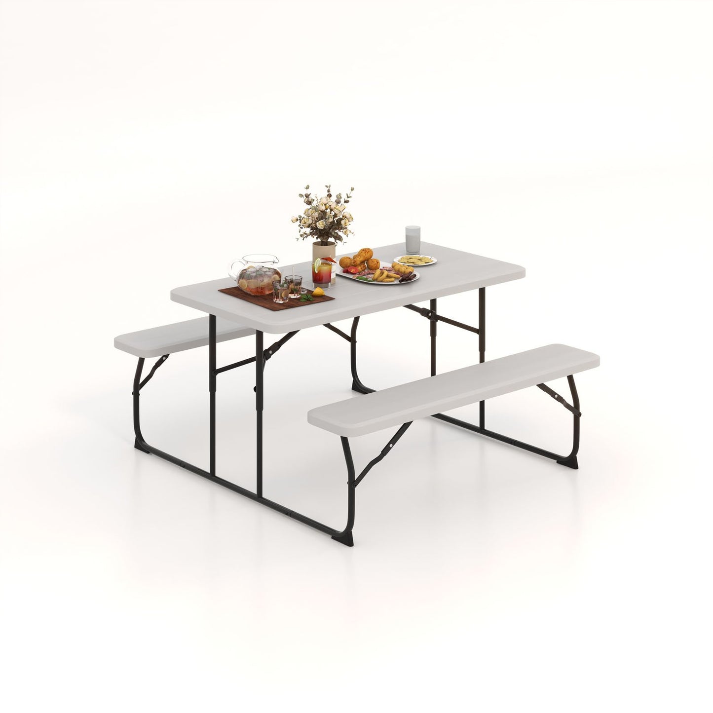 Indoor and Outdoor Folding Picnic Table Bench Set with Wood-like Texture, White Picnic Tables   at Gallery Canada