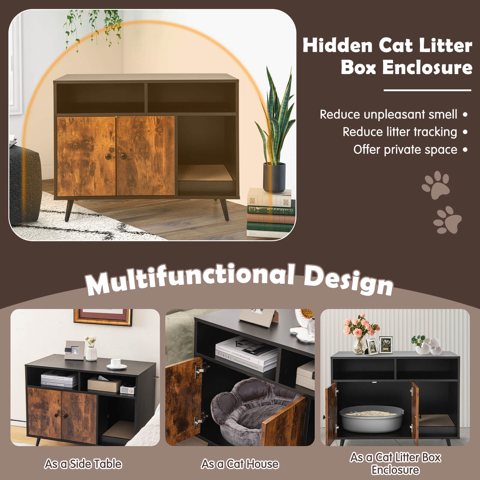 Cat Litter Box Enclosure with Storage Compartments and Pet Scratcher Cat Houses   at Gallery Canada