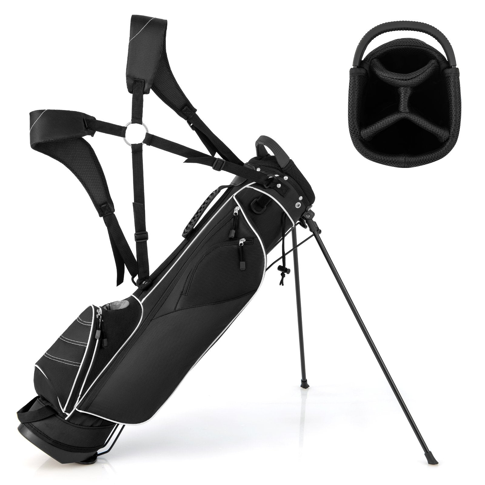 Golf Stand Cart Bag with 4 Way Divider Carry Organizer Pockets, Black Golf   at Gallery Canada