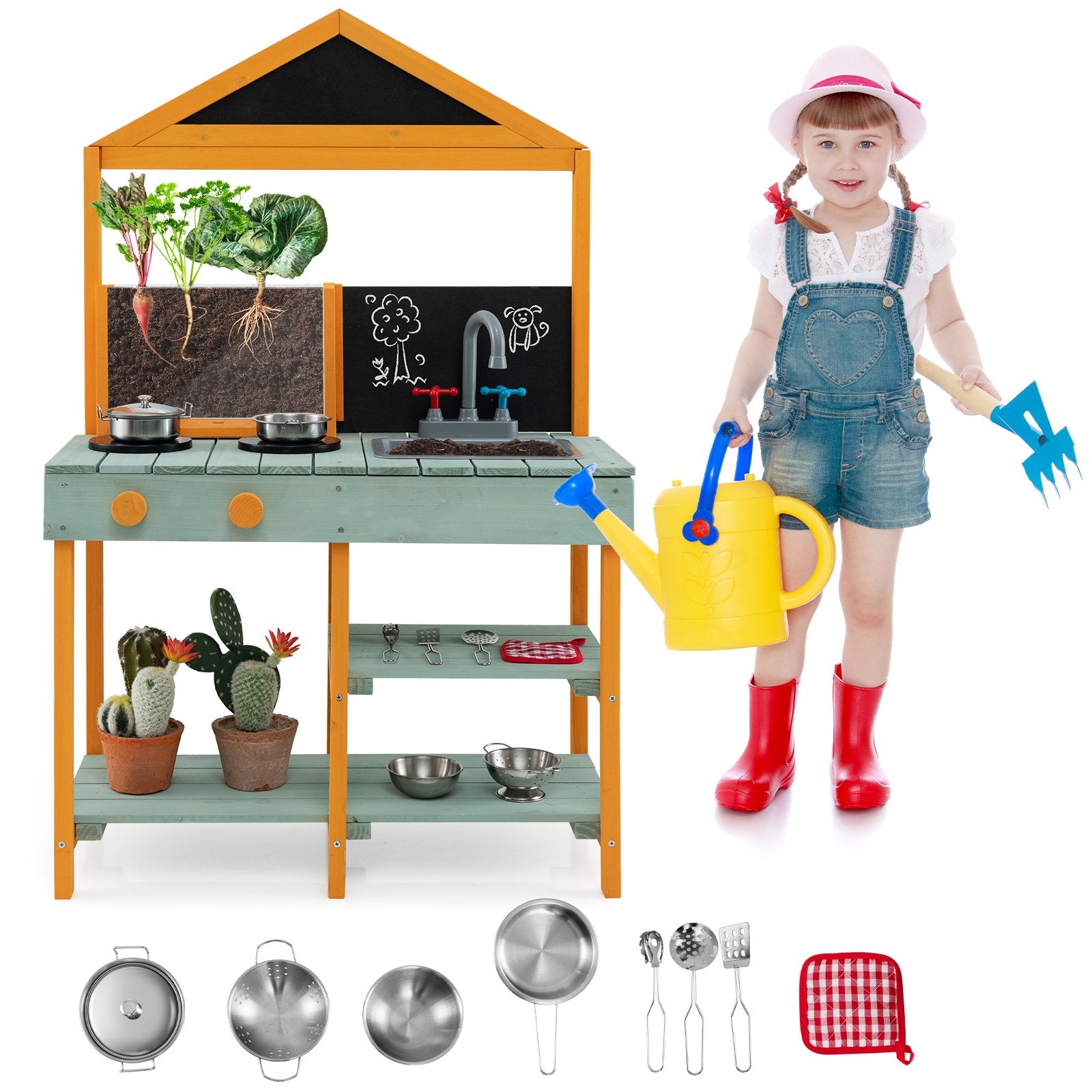 Kids Kitchen Playset with Root Viewer Planter and Rotatable Faucet Play Kitchen Sets   at Gallery Canada