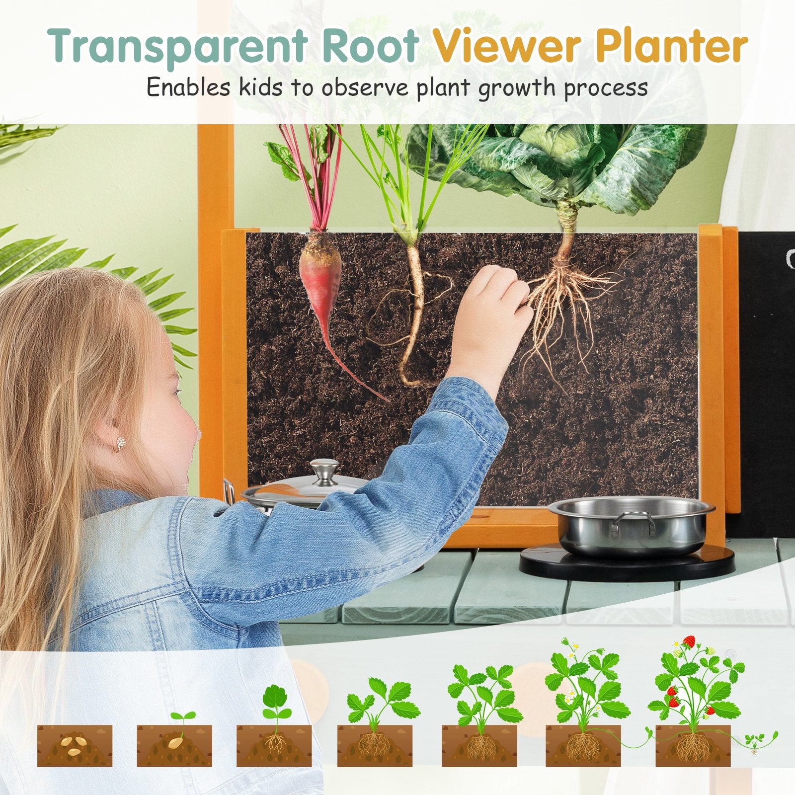 Kids Kitchen Playset with Root Viewer Planter and Rotatable Faucet Play Kitchen Sets   at Gallery Canada