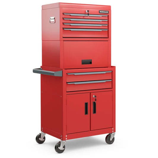 3-in-1 6-Drawer Rolling Tool Chest Storage Cabinet with Universal Wheels and Hooks, Red - Gallery Canada