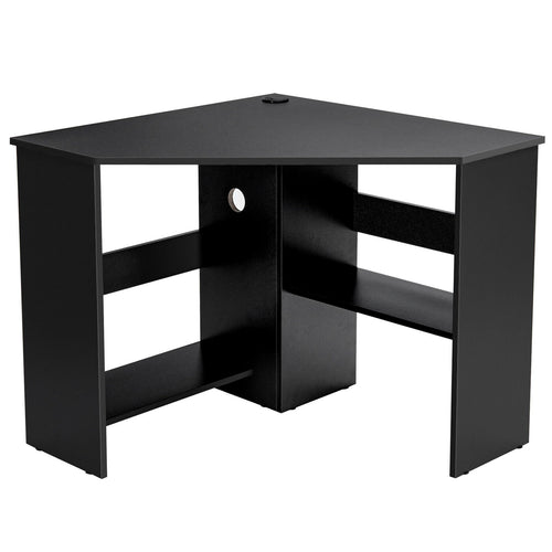 Corner Computer Desk Triangle Writing Workstation with Storage Shelf, Black