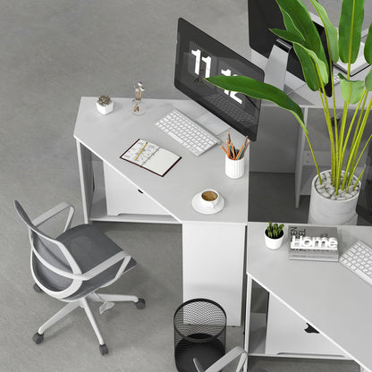 Corner Computer Desk Triangle Writing Workstation with Storage Shelf, White Corner Desks   at Gallery Canada