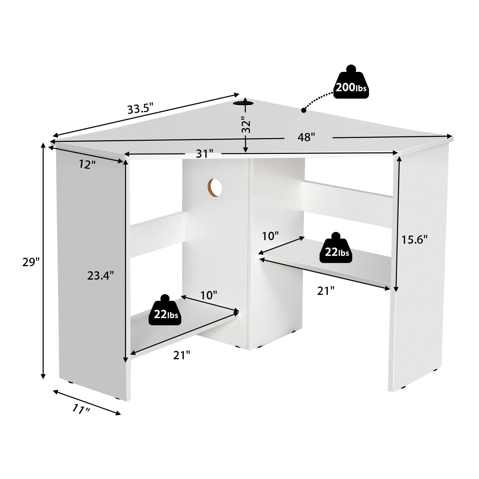 Corner Computer Desk Triangle Writing Workstation with Storage Shelf, White Corner Desks   at Gallery Canada