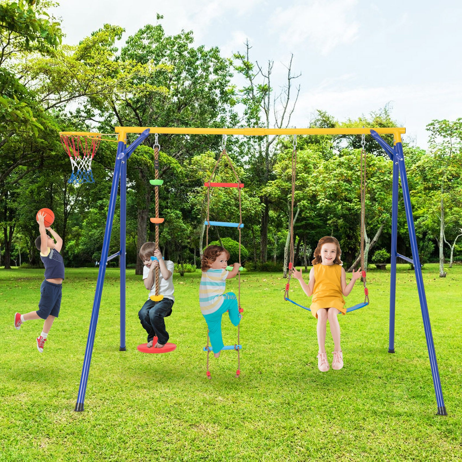 4-in-1 660 lbs Heavy Duty Swing Set for Kids Aged 3-9 Years Old, Yellow Swing & Playsets   at Gallery Canada