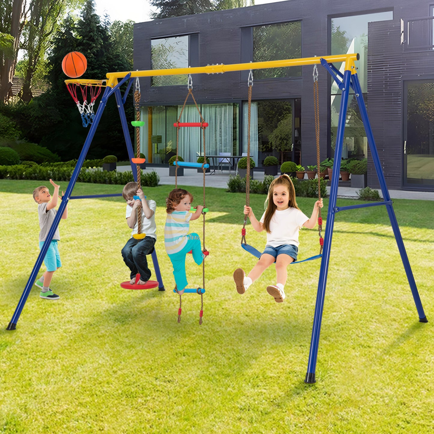 4-in-1 660 lbs Heavy Duty Swing Set for Kids Aged 3-9 Years Old, Yellow Swing & Playsets   at Gallery Canada