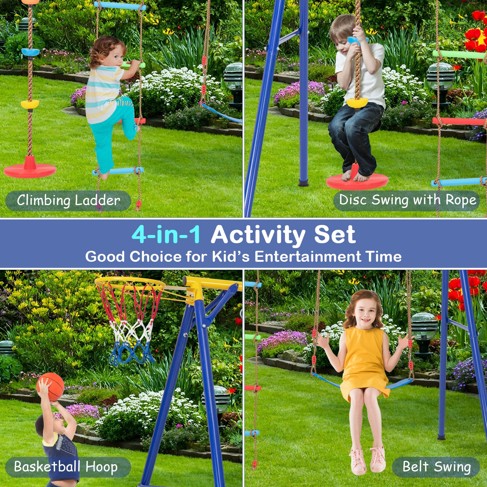 4-in-1 660 lbs Heavy Duty Swing Set for Kids Aged 3-9 Years Old, Yellow Swing & Playsets   at Gallery Canada