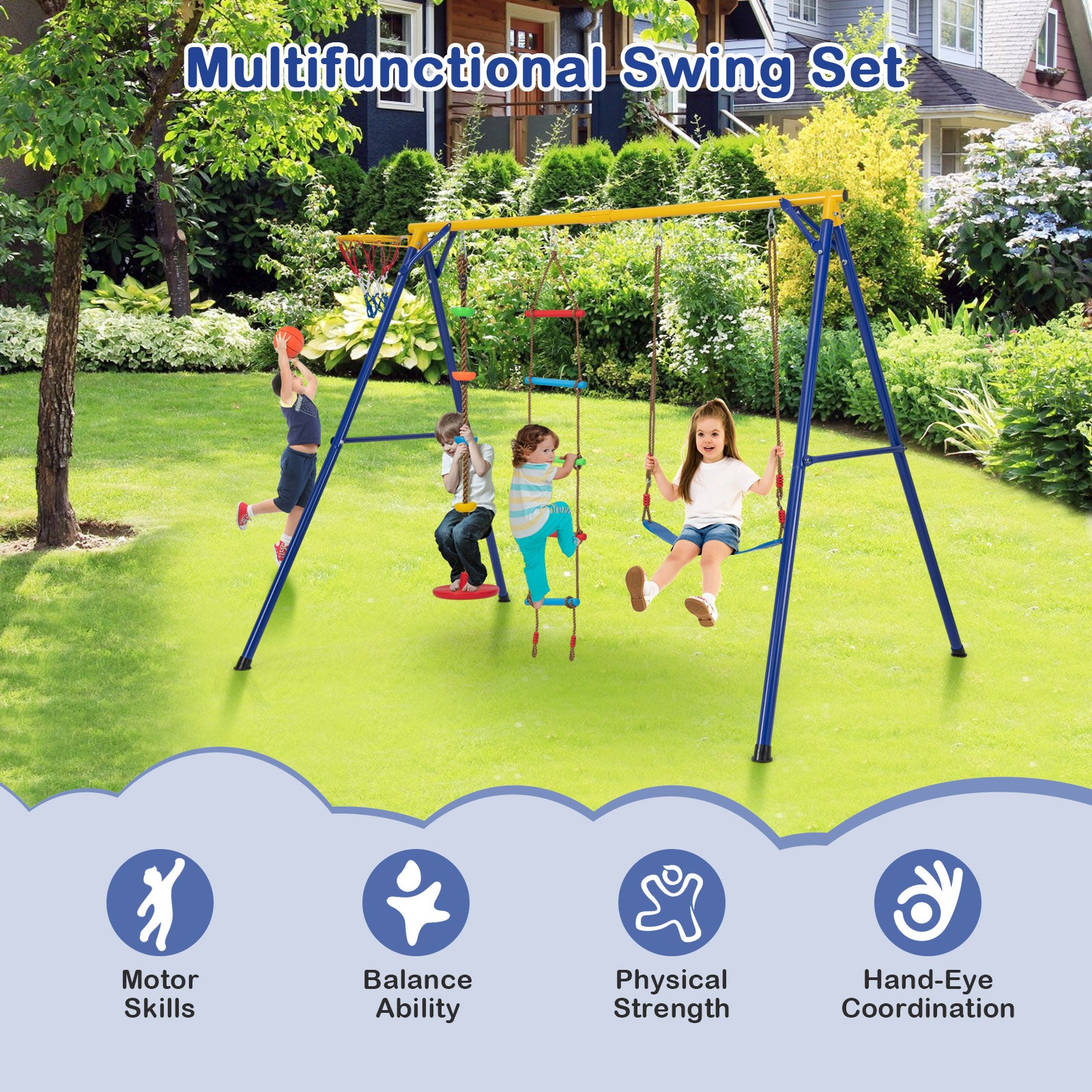 4-in-1 660 lbs Heavy Duty Swing Set for Kids Aged 3-9 Years Old, Yellow Swing & Playsets   at Gallery Canada