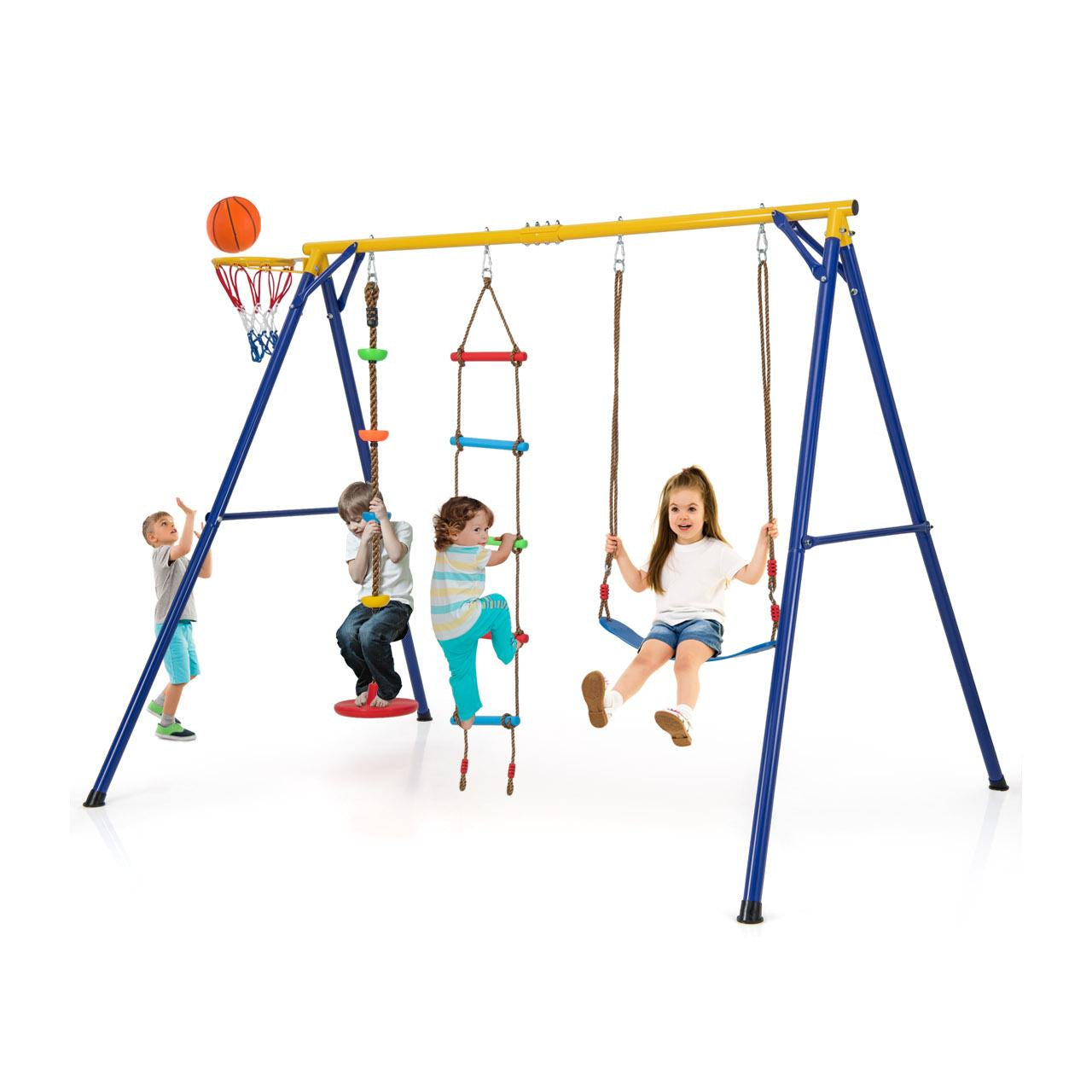 4-in-1 660 lbs Heavy Duty Swing Set for Kids Aged 3-9 Years Old, Yellow Swing & Playsets Yellow  at Gallery Canada