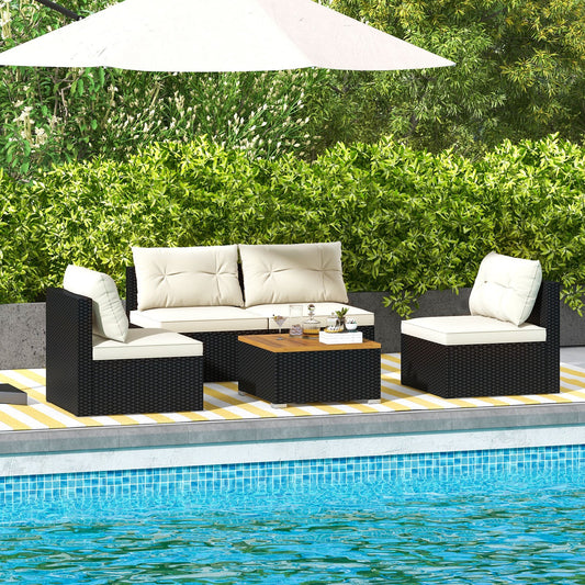 5 Piece Outdoor Furniture Set with Solid Tabletop and Soft Cushions, Off White Patio Conversation Sets   at Gallery Canada