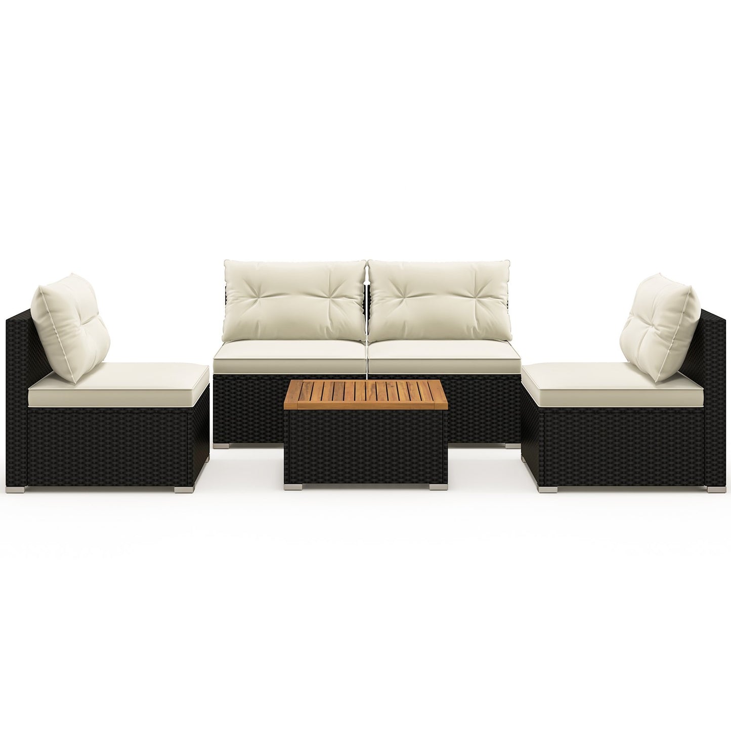 5 Piece Outdoor Furniture Set with Solid Tabletop and Soft Cushions, Off White Patio Conversation Sets   at Gallery Canada