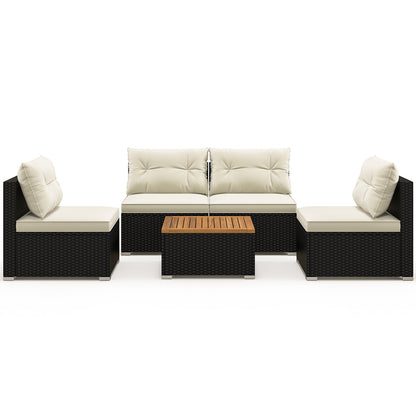 5 Piece Outdoor Furniture Set with Solid Tabletop and Soft Cushions, Off White Patio Conversation Sets   at Gallery Canada