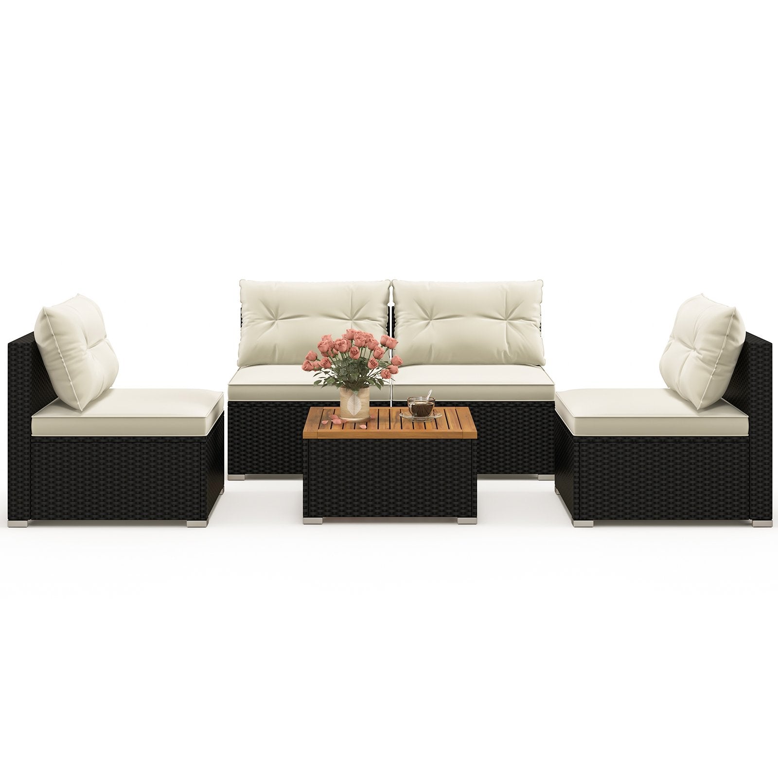 5 Piece Outdoor Furniture Set with Solid Tabletop and Soft Cushions, Off White Patio Conversation Sets   at Gallery Canada