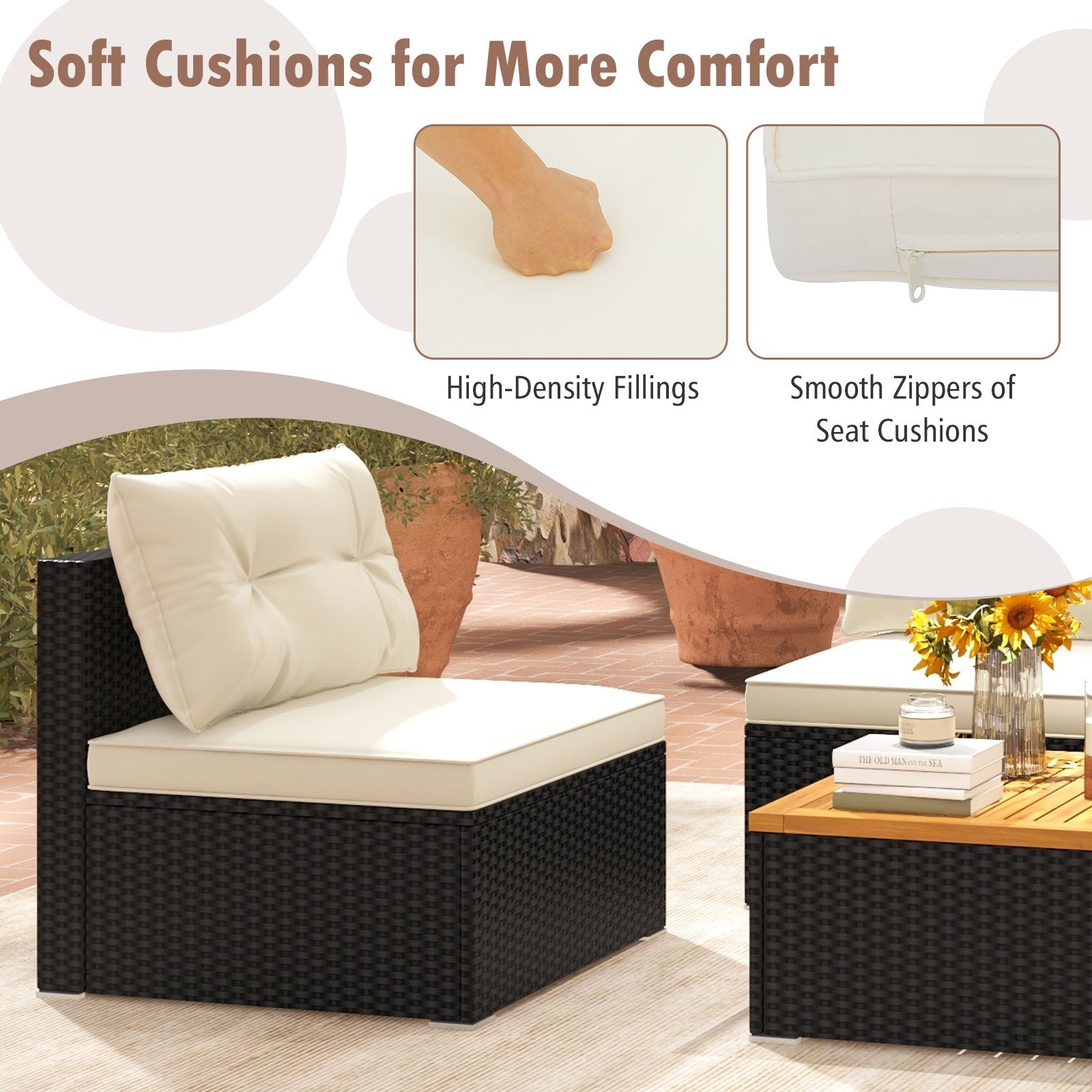 5 Piece Outdoor Furniture Set with Solid Tabletop and Soft Cushions, Off White Patio Conversation Sets   at Gallery Canada