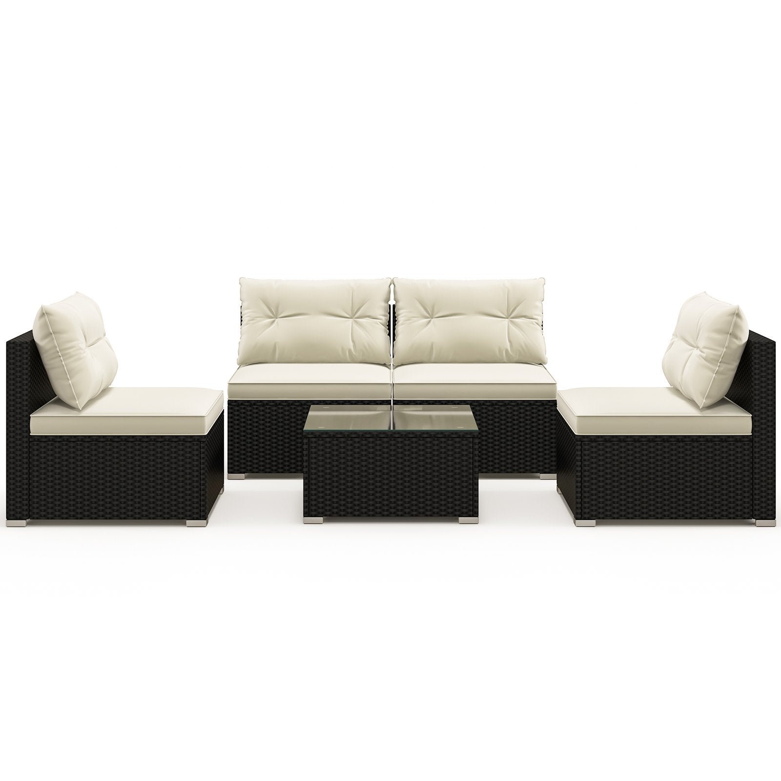 5 Pieces Outdoor Patio Furniture Set with Cushions and Coffee Table, Off White Patio Conversation Sets   at Gallery Canada