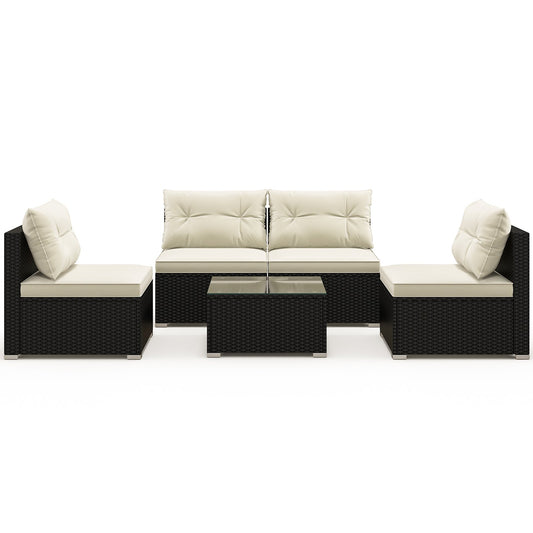 5 Pieces Outdoor Patio Furniture Set with Cushions and Coffee Table, Off White Patio Conversation Sets   at Gallery Canada