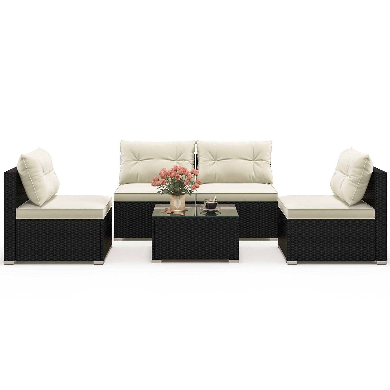 5 Pieces Outdoor Patio Furniture Set with Cushions and Coffee Table, Off White Patio Conversation Sets   at Gallery Canada