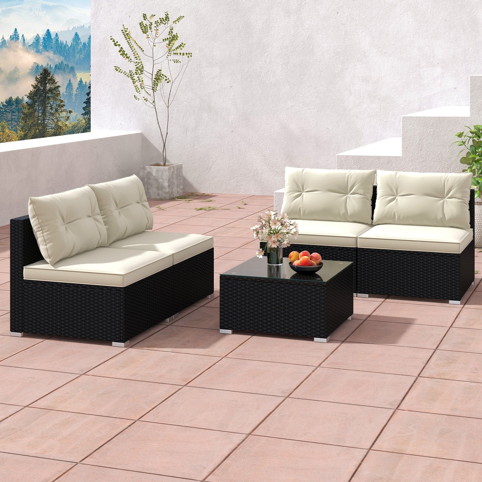 5 Pieces Outdoor Patio Furniture Set with Cushions and Coffee Table, Off White Patio Conversation Sets   at Gallery Canada