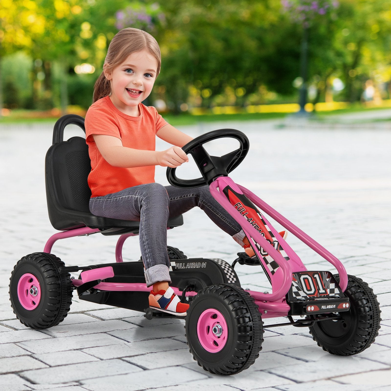 4 Wheel Pedal Powered Ride On Car with Adjustable Seat, Pink Powered Ride On Toys   at Gallery Canada