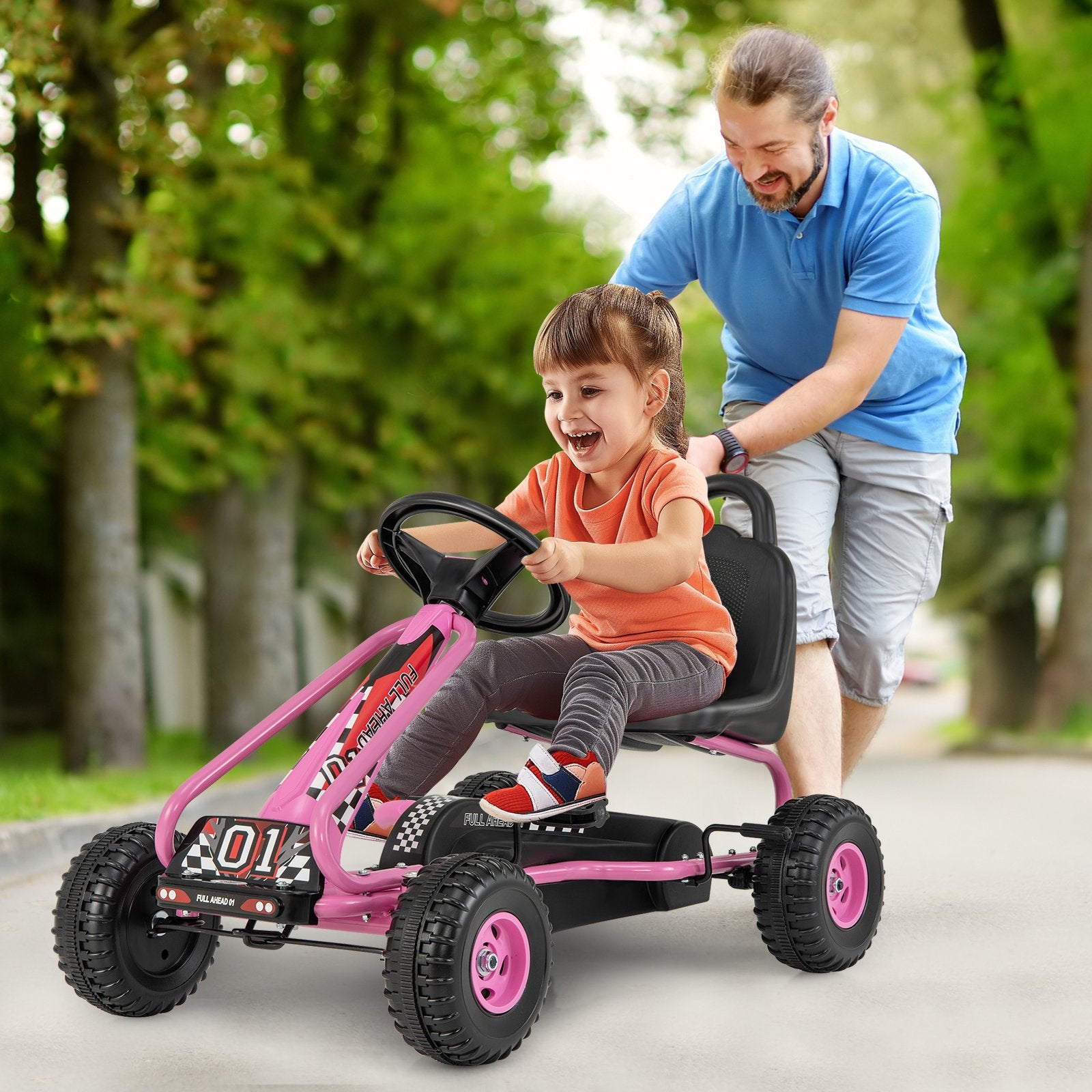 4 Wheel Pedal Powered Ride On Car with Adjustable Seat, Pink Powered Ride On Toys   at Gallery Canada