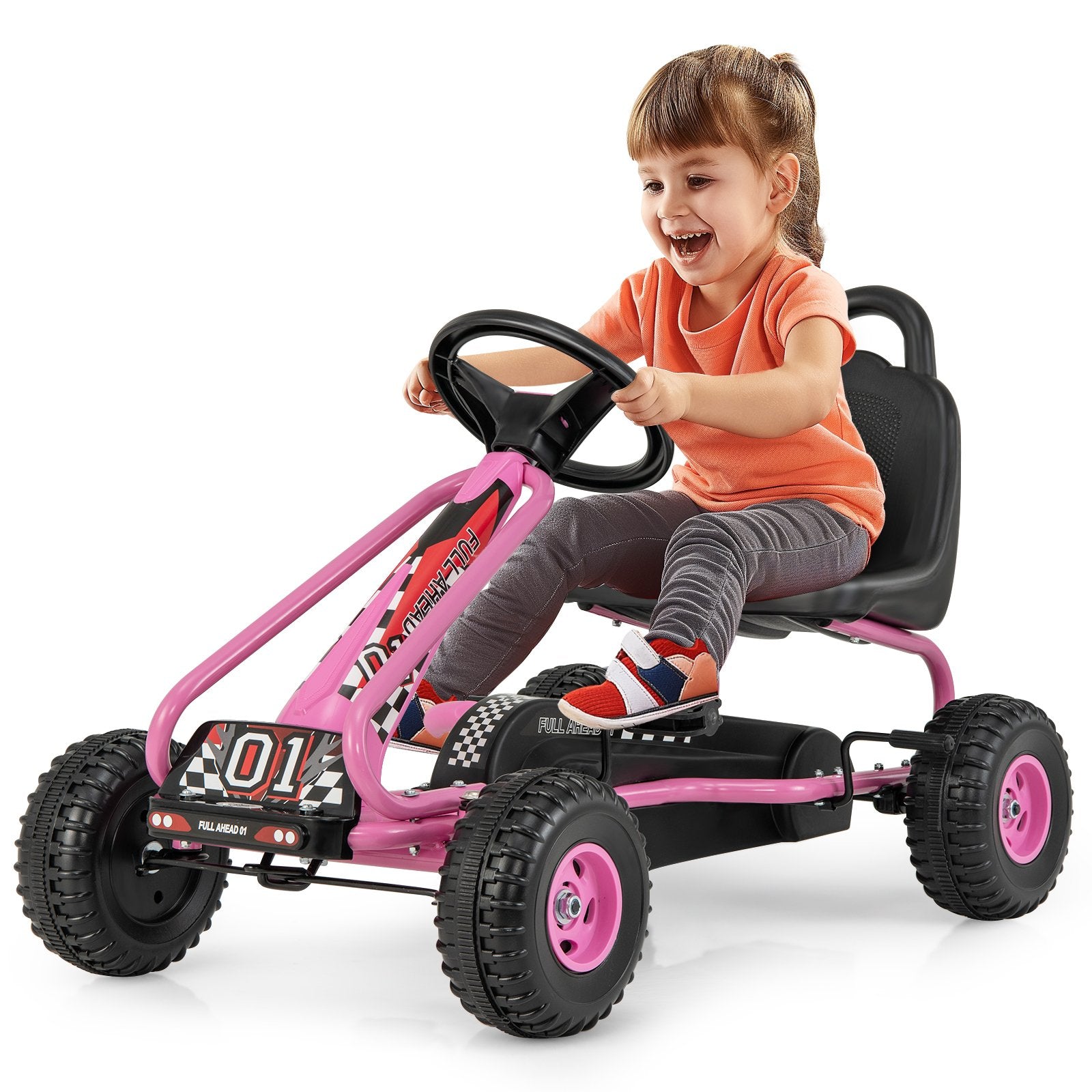 4 Wheel Pedal Powered Ride On Car with Adjustable Seat, Pink Powered Ride On Toys   at Gallery Canada